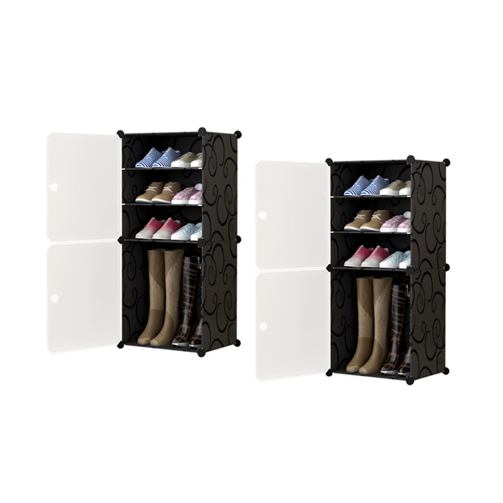 1-SOGA 2X  4 Tier Shoe Rack Organizer Sneaker Footwear Storage Stackable Stand Cabinet Portable Wardrobe with Cover