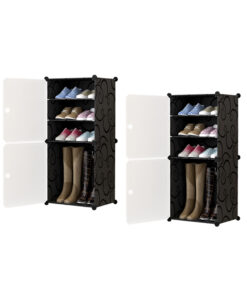 1-SOGA 2X  4 Tier Shoe Rack Organizer Sneaker Footwear Storage Stackable Stand Cabinet Portable Wardrobe with Cover