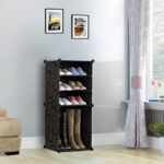 4-SOGA 2X  4 Tier Shoe Rack Organizer Sneaker Footwear Storage Stackable Stand Cabinet Portable Wardrobe with Cover