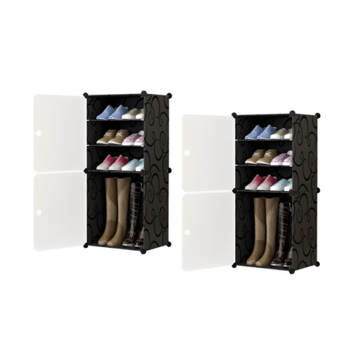 1-SOGA 2X  4 Tier Shoe Rack Organizer Sneaker Footwear Storage Stackable Stand Cabinet Portable Wardrobe with Cover