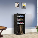 7-SOGA 2X  4 Tier Shoe Rack Organizer Sneaker Footwear Storage Stackable Stand Cabinet Portable Wardrobe with Cover