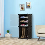 8-SOGA 2X  4 Tier Shoe Rack Organizer Sneaker Footwear Storage Stackable Stand Cabinet Portable Wardrobe with Cover