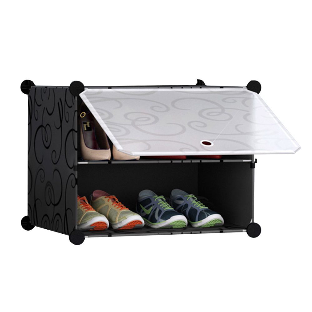 1-SOGA 2 Tier Shoe Rack Organizer Sneaker Footwear Storage Stackable Stand Cabinet Portable Wardrobe with Cover