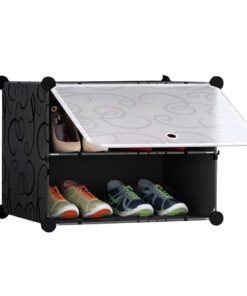 1-SOGA 2 Tier Shoe Rack Organizer Sneaker Footwear Storage Stackable Stand Cabinet Portable Wardrobe with Cover