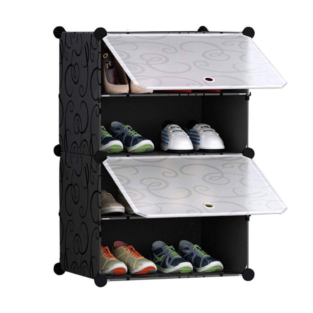 1-SOGA 4 Tier Shoe Rack Organizer Sneaker Footwear Storage Stackable Stand Cabinet Portable Wardrobe with Cover