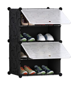 1-SOGA 4 Tier Shoe Rack Organizer Sneaker Footwear Storage Stackable Stand Cabinet Portable Wardrobe with Cover