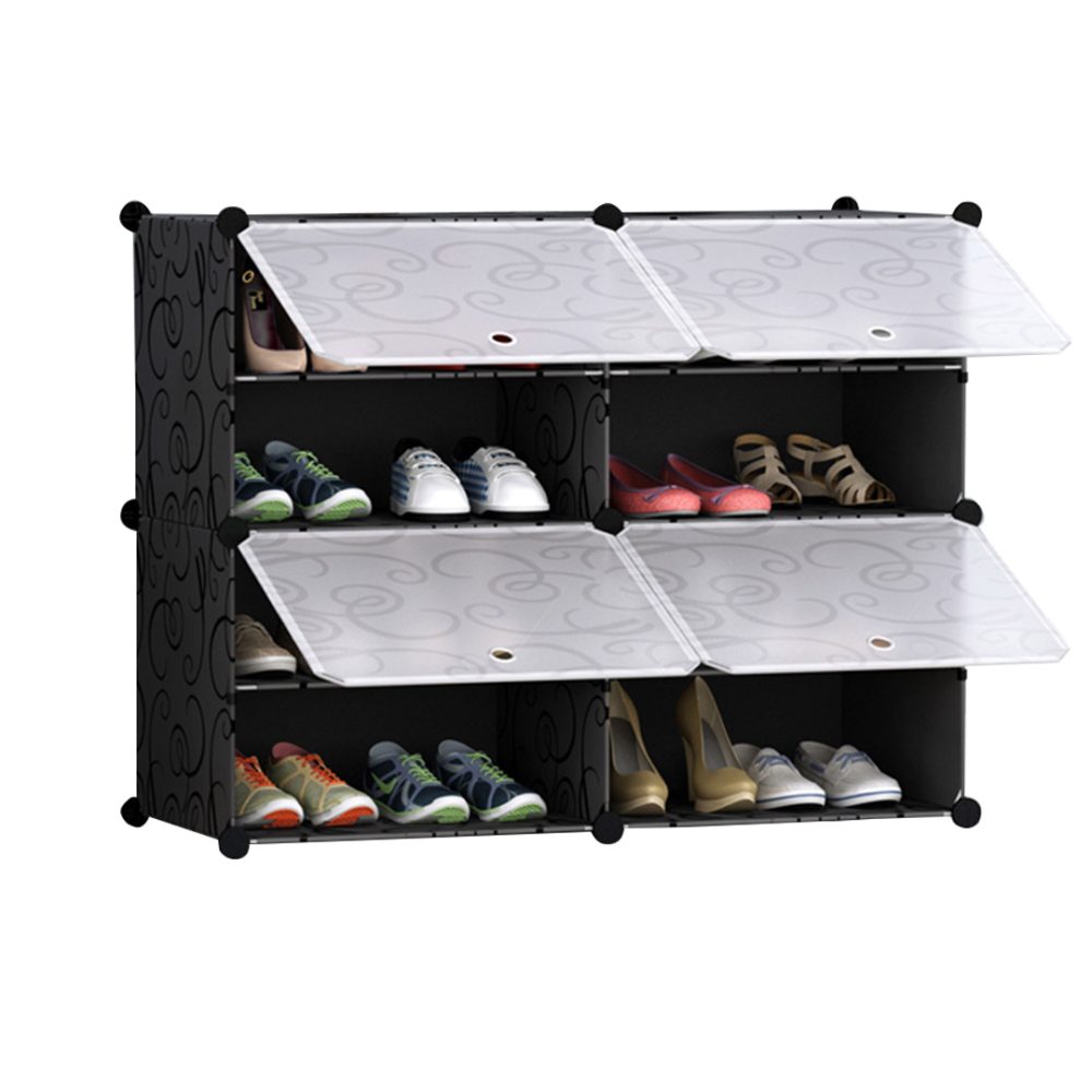 1-SOGA 4 Tier 2 Column Shoe Rack Organizer Sneaker Footwear Storage Stackable Stand Cabinet Portable Wardrobe with Cover