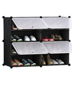 1-SOGA 4 Tier 2 Column Shoe Rack Organizer Sneaker Footwear Storage Stackable Stand Cabinet Portable Wardrobe with Cover