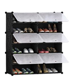 1-SOGA 6 Tier 2 Column Shoe Rack Organizer Sneaker Footwear Storage Stackable Stand Cabinet Portable Wardrobe with Cover