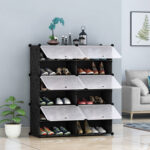 6-SOGA 6 Tier 2 Column Shoe Rack Organizer Sneaker Footwear Storage Stackable Stand Cabinet Portable Wardrobe with Cover