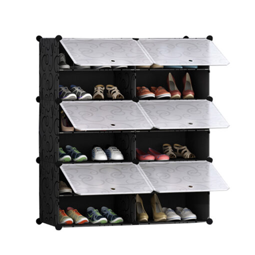 1-SOGA 6 Tier 2 Column Shoe Rack Organizer Sneaker Footwear Storage Stackable Stand Cabinet Portable Wardrobe with Cover