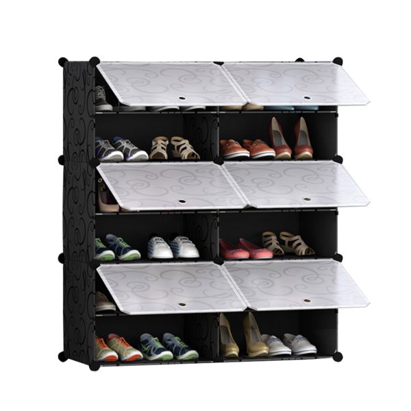 1-SOGA 6 Tier 2 Column Shoe Rack Organizer Sneaker Footwear Storage Stackable Stand Cabinet Portable Wardrobe with Cover
