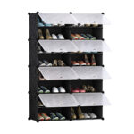 1-SOGA 8 Tier 2 Column Shoe Rack Organizer Sneaker Footwear Storage Stackable Stand Cabinet Portable Wardrobe with Cover