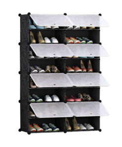 1-SOGA 8 Tier 2 Column Shoe Rack Organizer Sneaker Footwear Storage Stackable Stand Cabinet Portable Wardrobe with Cover