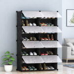 6-SOGA 8 Tier 2 Column Shoe Rack Organizer Sneaker Footwear Storage Stackable Stand Cabinet Portable Wardrobe with Cover