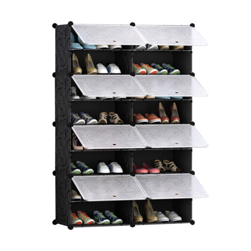 1-SOGA 8 Tier 2 Column Shoe Rack Organizer Sneaker Footwear Storage Stackable Stand Cabinet Portable Wardrobe with Cover