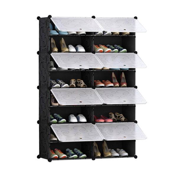 1-SOGA 8 Tier 2 Column Shoe Rack Organizer Sneaker Footwear Storage Stackable Stand Cabinet Portable Wardrobe with Cover