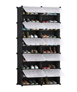 1-SOGA 10 Tier 2 Column Shoe Rack Organizer Sneaker Footwear Storage Stackable Stand Cabinet Portable Wardrobe with Cover