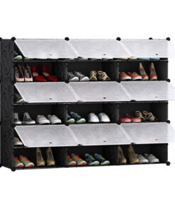 1-SOGA 6 Tier 3 Column Shoe Rack Organizer Sneaker Footwear Storage Stackable Stand Cabinet Portable Wardrobe with Cover
