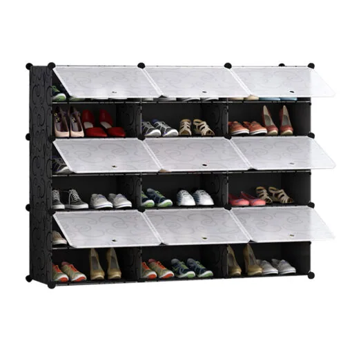 1-SOGA 6 Tier 3 Column Shoe Rack Organizer Sneaker Footwear Storage Stackable Stand Cabinet Portable Wardrobe with Cover