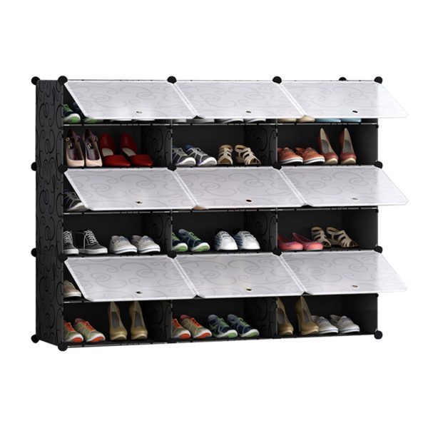 1-SOGA 6 Tier 3 Column Shoe Rack Organizer Sneaker Footwear Storage Stackable Stand Cabinet Portable Wardrobe with Cover