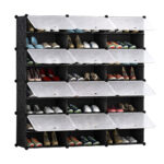 1-SOGA 8 Tier 3 Column Shoe Rack Organizer Sneaker Footwear Storage Stackable Stand Cabinet Portable Wardrobe with Cover