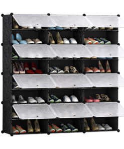 1-SOGA 8 Tier 3 Column Shoe Rack Organizer Sneaker Footwear Storage Stackable Stand Cabinet Portable Wardrobe with Cover