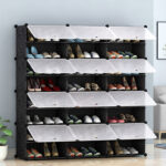 6-SOGA 8 Tier 3 Column Shoe Rack Organizer Sneaker Footwear Storage Stackable Stand Cabinet Portable Wardrobe with Cover