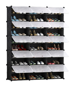 1-SOGA 10 Tier 3 Column Shoe Rack Organizer Sneaker Footwear Storage Stackable Stand Cabinet Portable Wardrobe with Cover