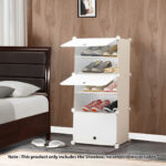 2-SOGA 5 Tier White Shoe Rack Organizer Sneaker Footwear Storage Stackable Stand Cabinet Portable Wardrobe with Cover