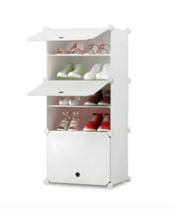 1-SOGA 5 Tier White Shoe Rack Organizer Sneaker Footwear Storage Stackable Stand Cabinet Portable Wardrobe with Cover