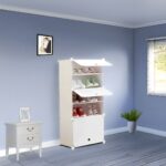 4-SOGA 5 Tier White Shoe Rack Organizer Sneaker Footwear Storage Stackable Stand Cabinet Portable Wardrobe with Cover