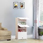 5-SOGA 5 Tier White Shoe Rack Organizer Sneaker Footwear Storage Stackable Stand Cabinet Portable Wardrobe with Cover