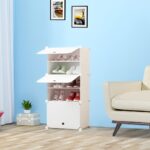 7-SOGA 5 Tier White Shoe Rack Organizer Sneaker Footwear Storage Stackable Stand Cabinet Portable Wardrobe with Cover