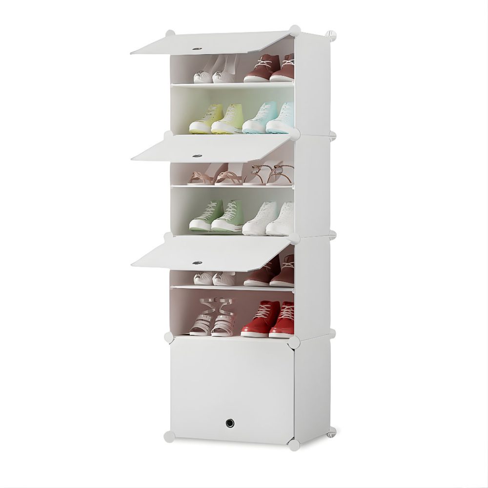 1-SOGA 7 Tier White Shoe Rack Organizer Sneaker Footwear Storage Stackable Stand Cabinet Portable Wardrobe with Cover