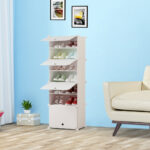 3-SOGA 7 Tier White Shoe Rack Organizer Sneaker Footwear Storage Stackable Stand Cabinet Portable Wardrobe with Cover