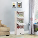 4-SOGA 7 Tier White Shoe Rack Organizer Sneaker Footwear Storage Stackable Stand Cabinet Portable Wardrobe with Cover