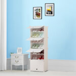 5-SOGA 7 Tier White Shoe Rack Organizer Sneaker Footwear Storage Stackable Stand Cabinet Portable Wardrobe with Cover