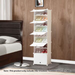 2-SOGA 8 Tier White Shoe Rack Organizer Sneaker Footwear Storage Stackable Stand Cabinet Portable Wardrobe with Cover