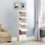 3-SOGA 8 Tier White Shoe Rack Organizer Sneaker Footwear Storage Stackable Stand Cabinet Portable Wardrobe with Cover