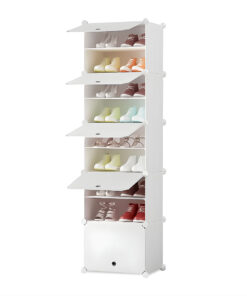 1-SOGA 8 Tier White Shoe Rack Organizer Sneaker Footwear Storage Stackable Stand Cabinet Portable Wardrobe with Cover