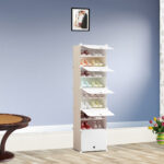 4-SOGA 8 Tier White Shoe Rack Organizer Sneaker Footwear Storage Stackable Stand Cabinet Portable Wardrobe with Cover