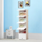 5-SOGA 8 Tier White Shoe Rack Organizer Sneaker Footwear Storage Stackable Stand Cabinet Portable Wardrobe with Cover