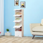 7-SOGA 8 Tier White Shoe Rack Organizer Sneaker Footwear Storage Stackable Stand Cabinet Portable Wardrobe with Cover