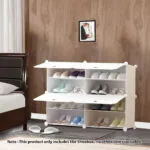 2-SOGA 4 Tier 2 Column White Shoe Rack Organizer Sneaker Footwear Storage Stackable Stand Cabinet Portable Wardrobe with Cover