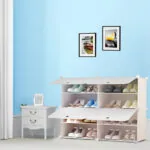 3-SOGA 4 Tier 2 Column White Shoe Rack Organizer Sneaker Footwear Storage Stackable Stand Cabinet Portable Wardrobe with Cover
