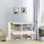 4-SOGA 4 Tier 2 Column White Shoe Rack Organizer Sneaker Footwear Storage Stackable Stand Cabinet Portable Wardrobe with Cover