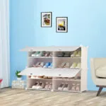 5-SOGA 4 Tier 2 Column White Shoe Rack Organizer Sneaker Footwear Storage Stackable Stand Cabinet Portable Wardrobe with Cover