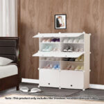 2-SOGA 5 Tier 2 Column White Shoe Rack Organizer Sneaker Footwear Storage Stackable Stand Cabinet Portable Wardrobe with Cover