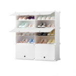 1-SOGA 5 Tier 2 Column White Shoe Rack Organizer Sneaker Footwear Storage Stackable Stand Cabinet Portable Wardrobe with Cover